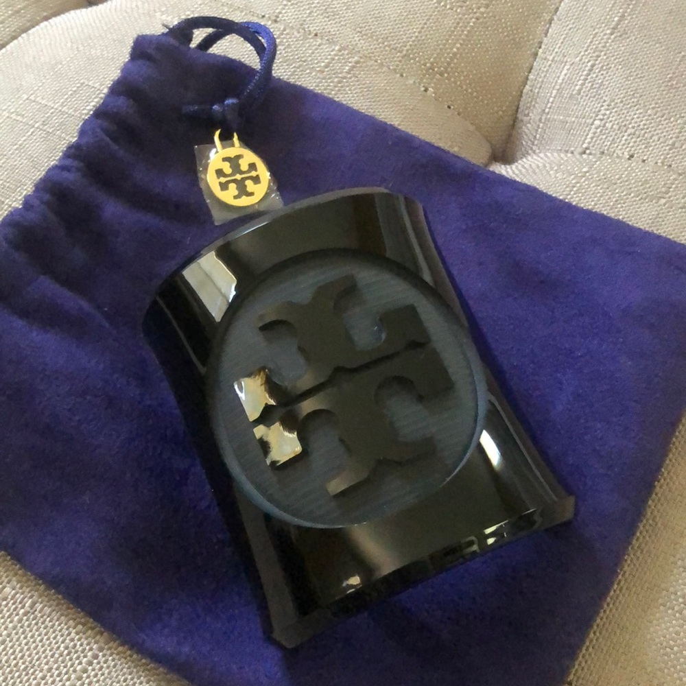 Tory Burch Black acrylic logo cuff bracelet